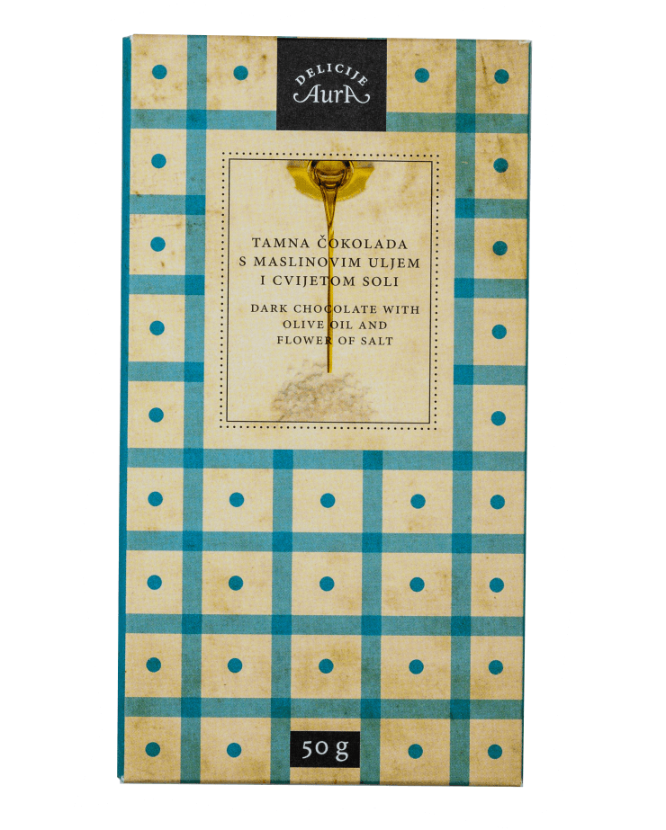 Cioccolato fondente con olio d'oliva e fiore di sale 50g  - Aura