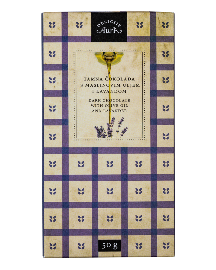 Dunkle Schokolade mit Olivenöl und Lavendel 50g  - Aura