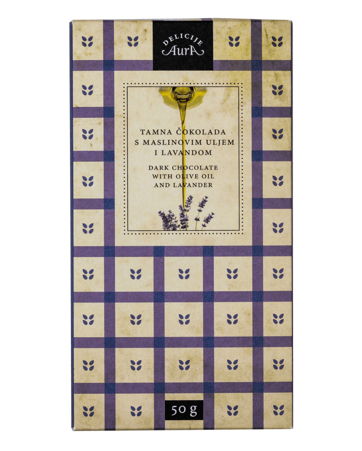Dark chocolate with Olive Oil and Lavender 50g  - Aura