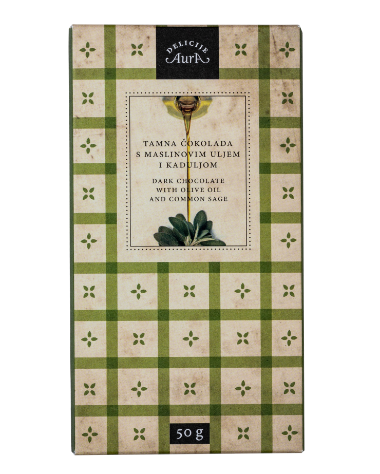 Dunkle Schokolade mit Olivenöl und Salbeiblättern 50g  - Aura