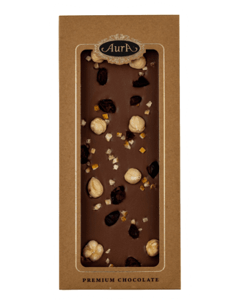 Premium Milchschokolade Mix aus Preiselbeeren, Haselnüssen und Orange 120g - Aura